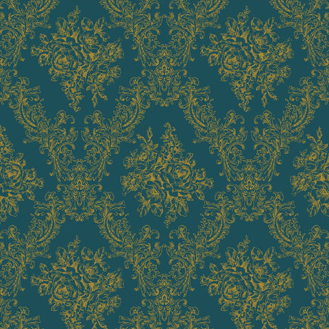 Gentle Flowers - Holy Night Metallic Cotton Sheeting Fabric - Teal GF5150 12E