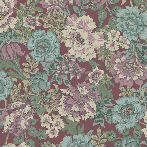 Dried Flowers Cotton Shirting Fabric - Dusty Teal and Purple GF5160 11C