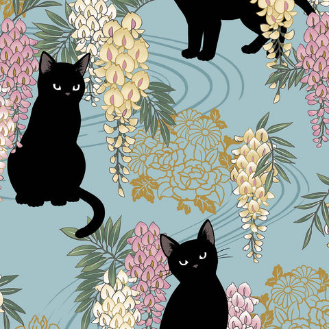 Hyakka Ryoran Neko & Fuji Cotton Sheeting Fabric