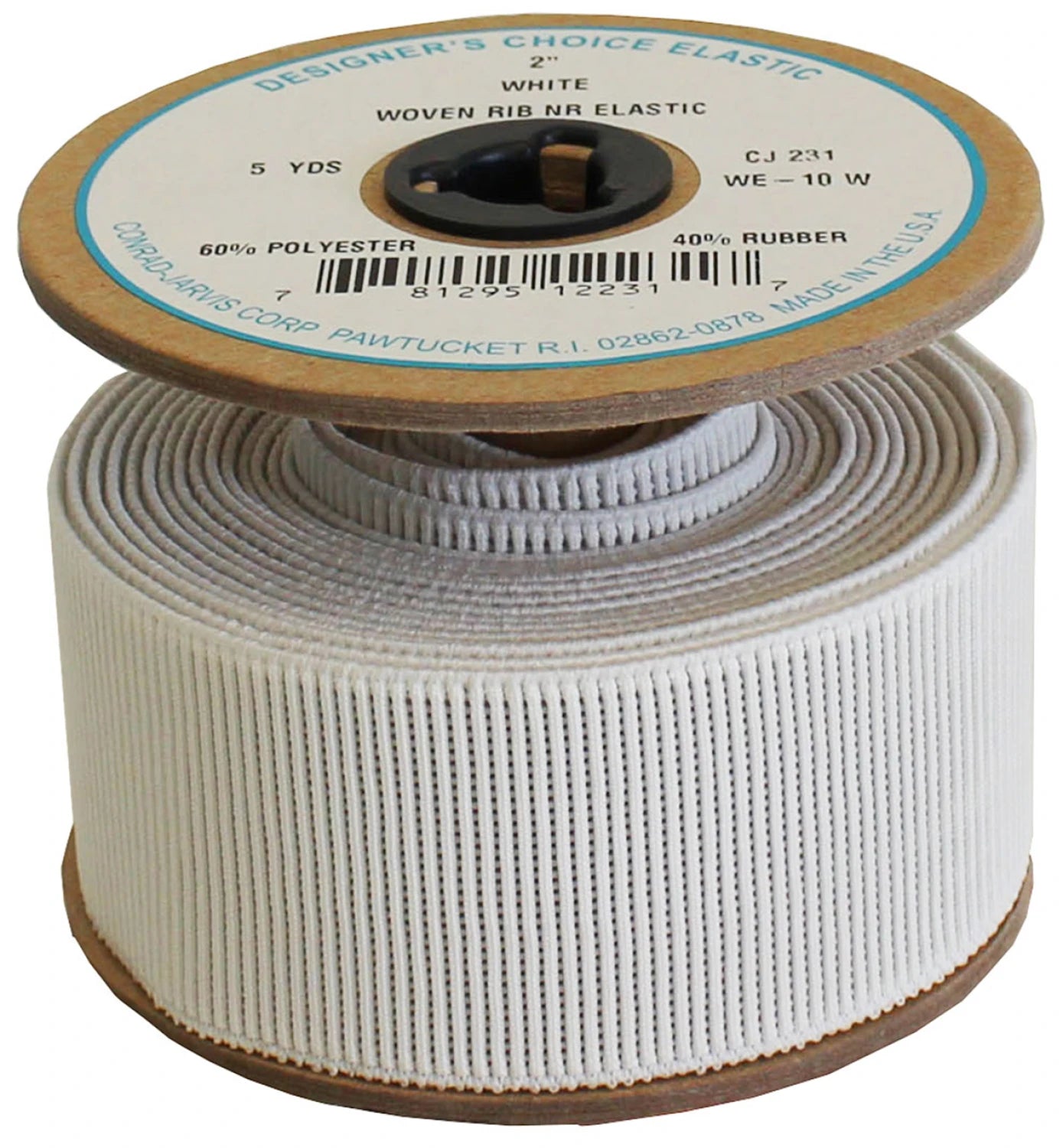 Designer's Choice Woven Ribbed No Roll Elastic 2in - White