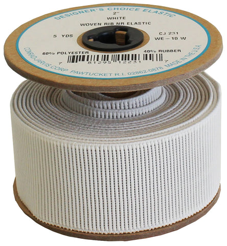 Designer's Choice Woven Ribbed No Roll Elastic 2in - White