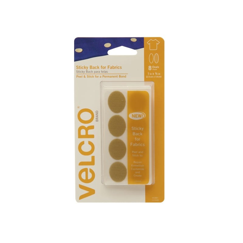Velcro Sticky Back For Fabrics Oval 1" Beige 8pc