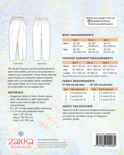 Nani Iro Studio Trousers Pattern - sizes 0-18