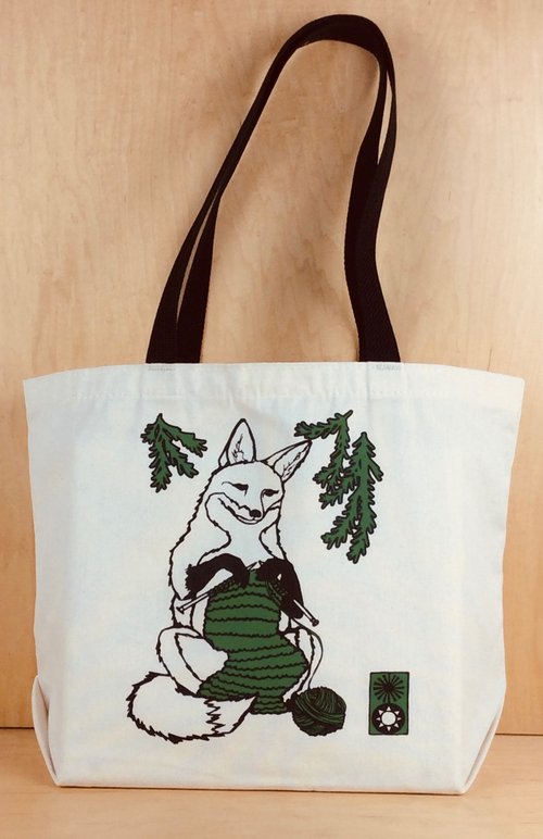Knitting Fox Tote Bag