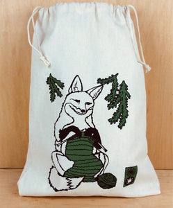 Knitting Fox Drawstring Project Bag