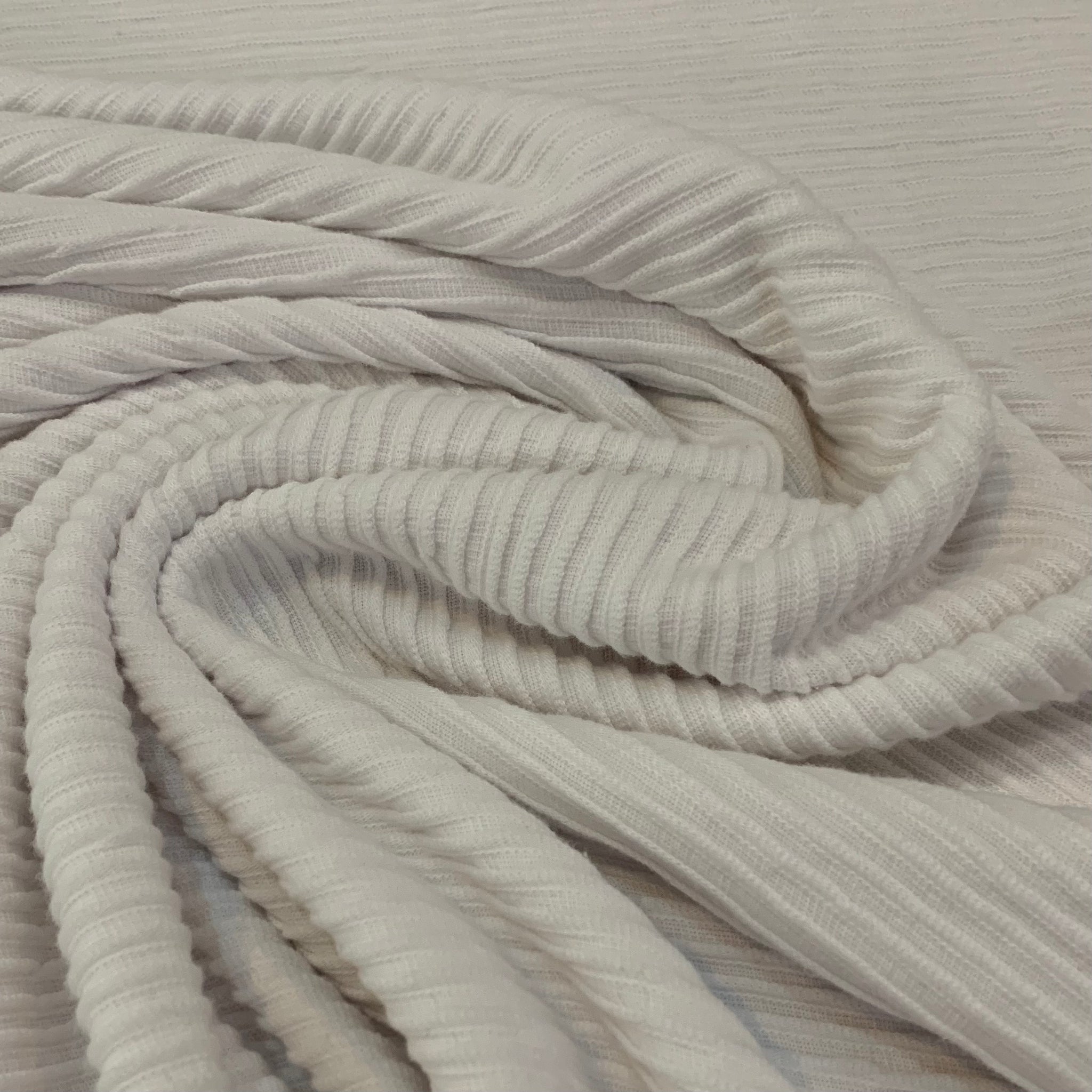 Deep Rib One Way Stretch Cotton Fabric - White