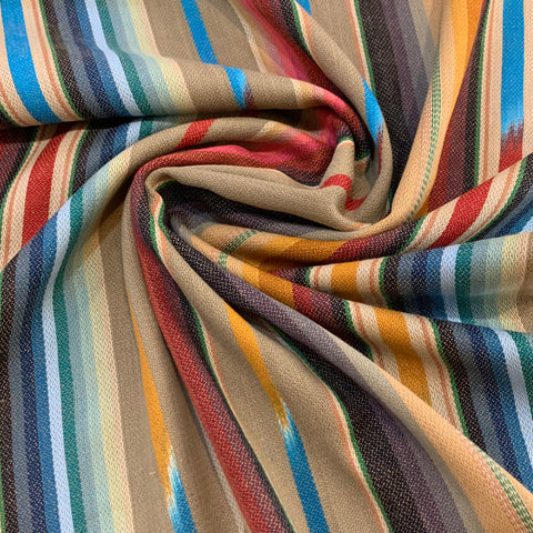 Midweight Serape Weave Cotton Fabric - Tan Grey Blues and Pinks