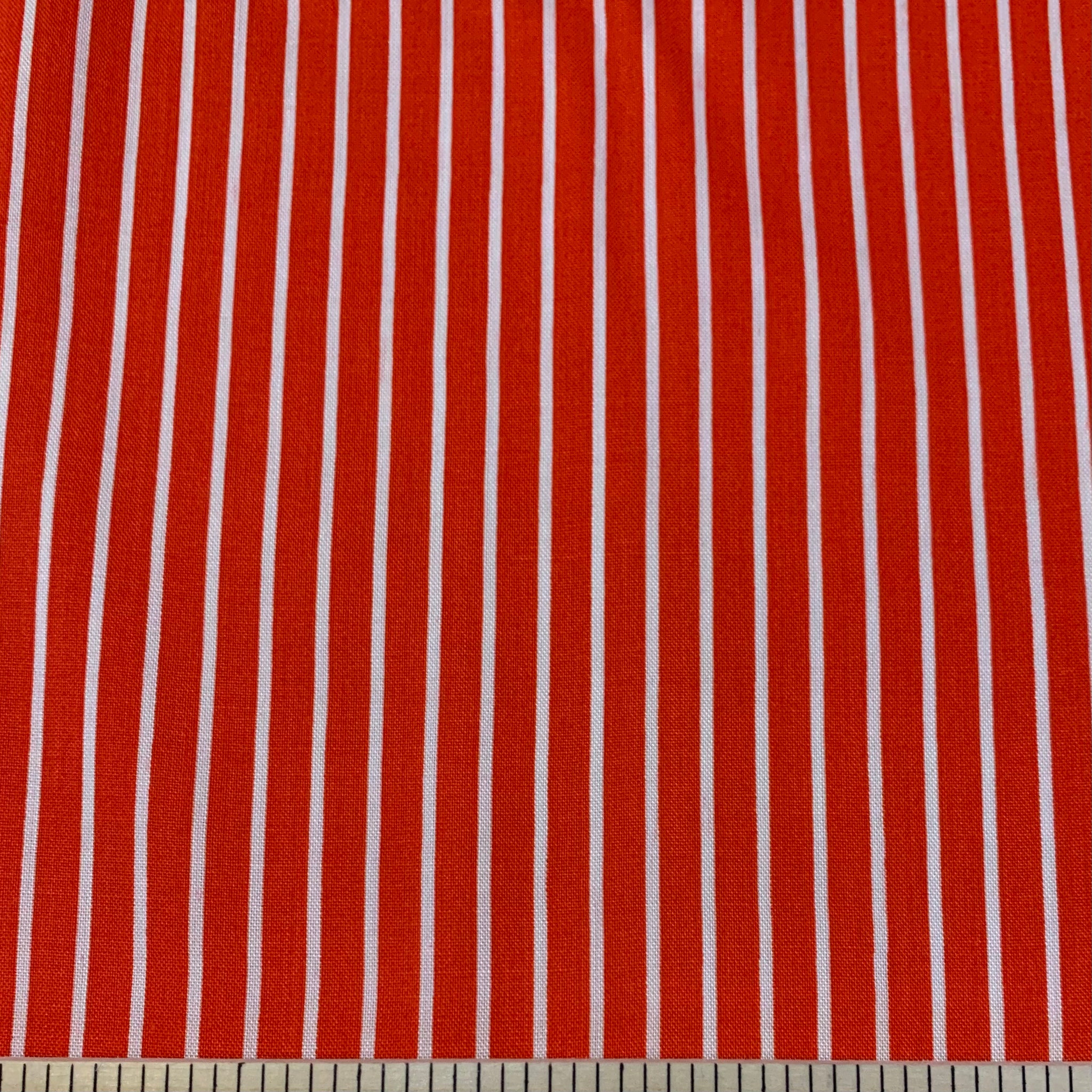 Pin Stripe Rayon Challis - Tomato Red