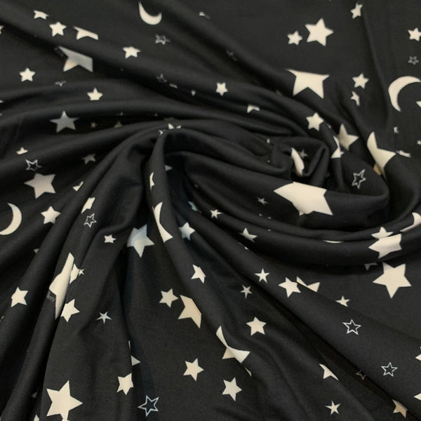 Moons and Stars Double Brushed Poly Knit Fabric