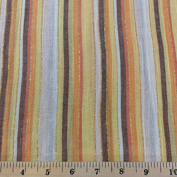 Striped Loose Weave Cotton Fabric - Oranges and Metallic Gold