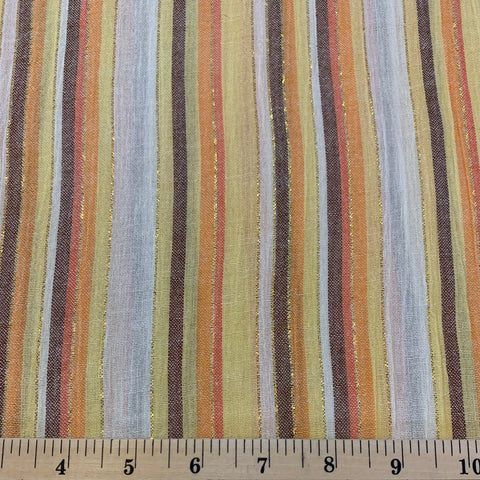 Striped Loose Weave Cotton Fabric - Oranges and Metallic Gold