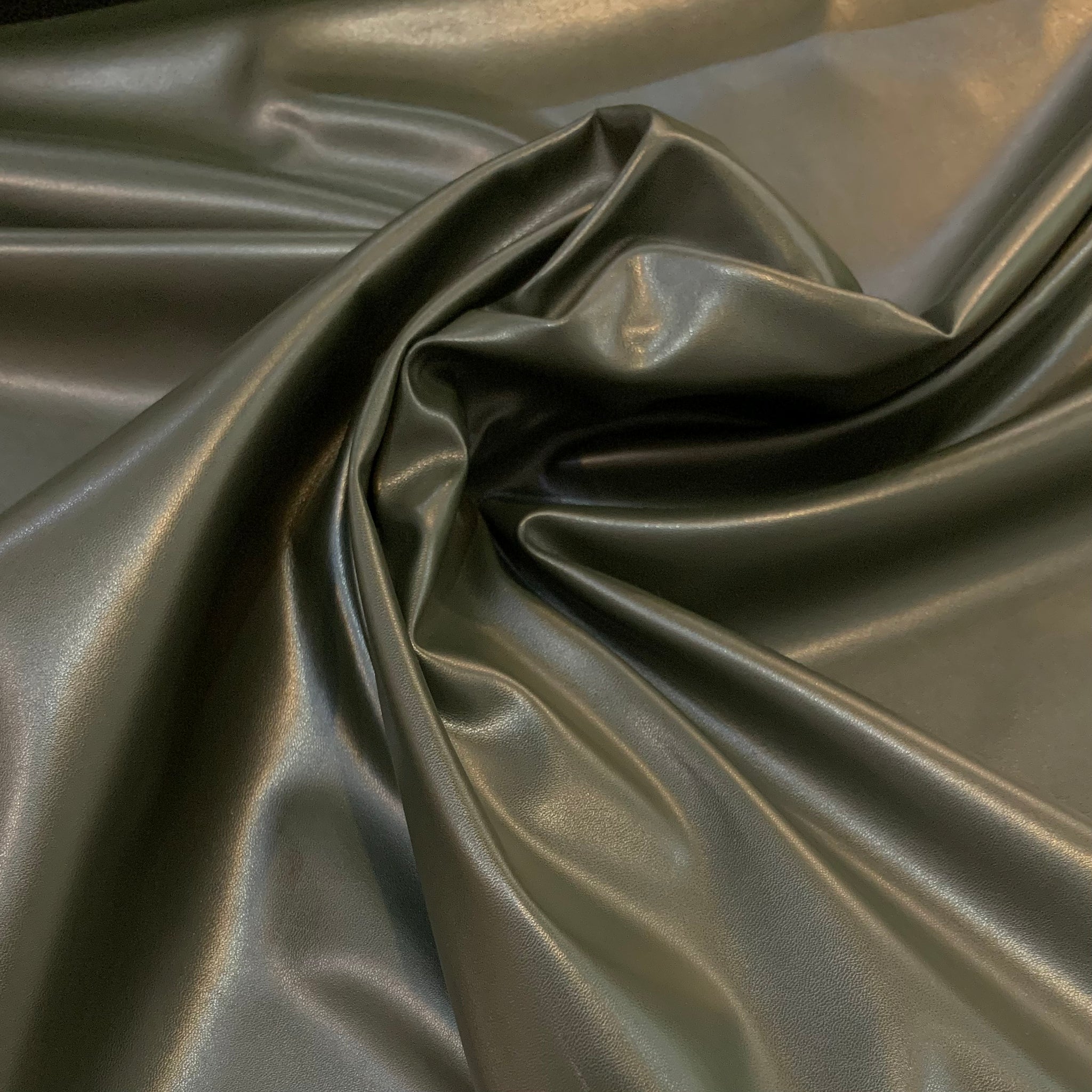 Stretch Faux Leather Fabric - Dark Army Green