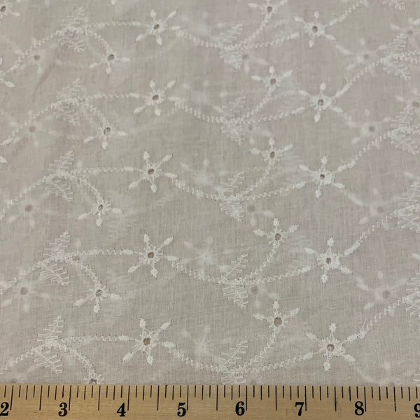 Floral Vines Eyelet Cotton Fabric - White