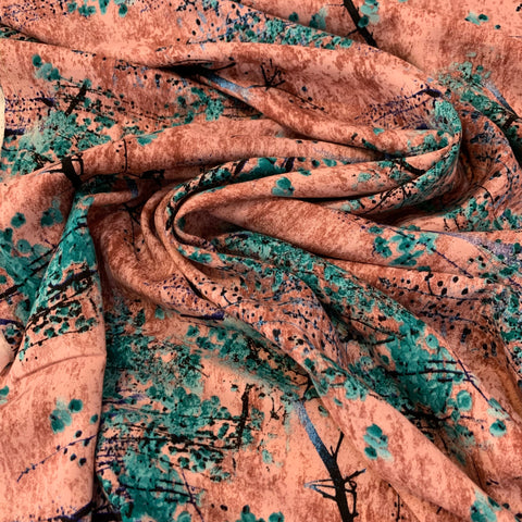 Abstract Blossoms Rayon Challis Fabric - Mauve/Teal
