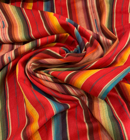 Midweight Serape Weave Cotton Fabric - Reds Blues & Oranges