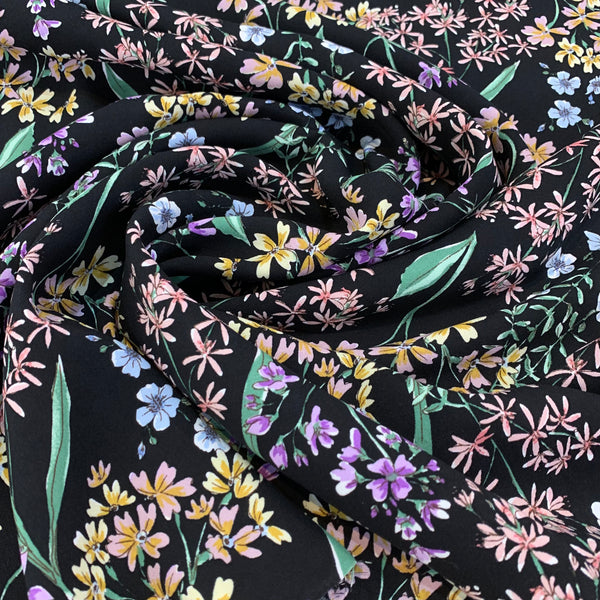 Printed Rayon Challis Fabric - Flora Stems