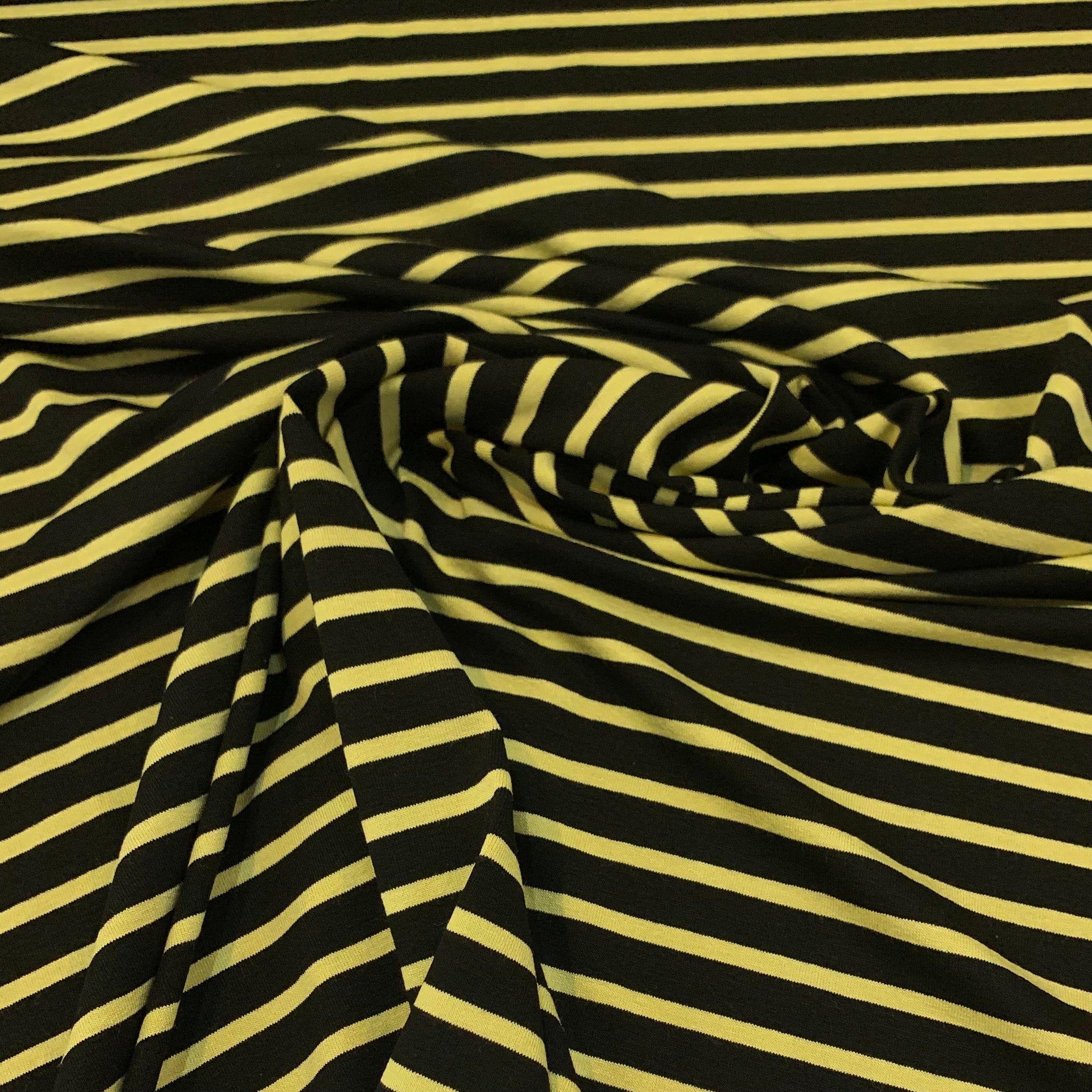 Striped Rayon Lycra Jersey Fabric - Lime & Black