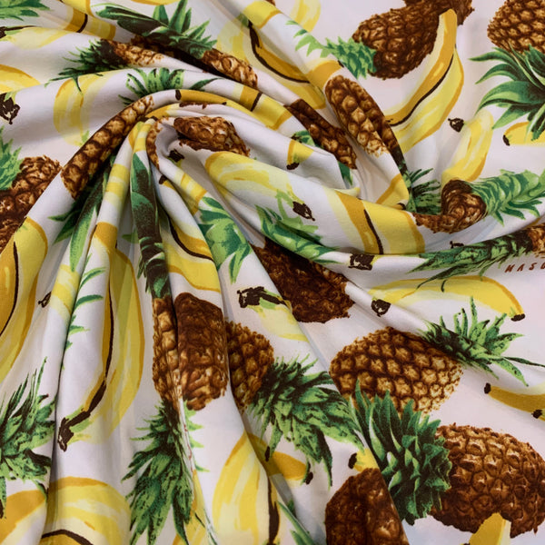 Banana and Pineapple Double Brushed Poly Knit Fabric