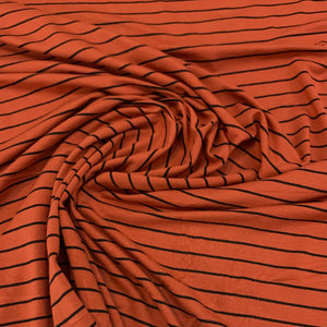 Striped Rayon Lycra Jersey Fabric - Rust & Black