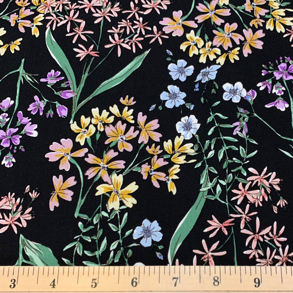Printed Rayon Challis Fabric - Flora Stems