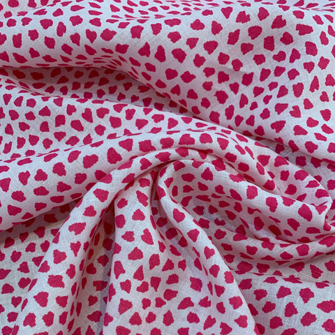 Magenta Hearts Linen Fabric