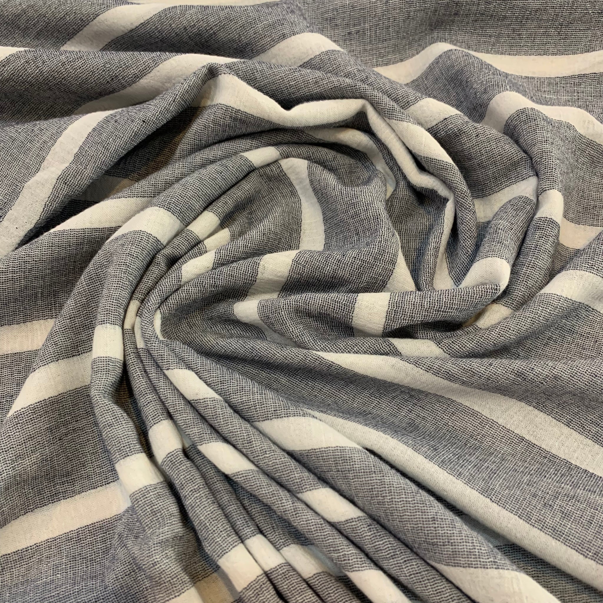 Gauzy Striped Cotton Fabric - Grey White