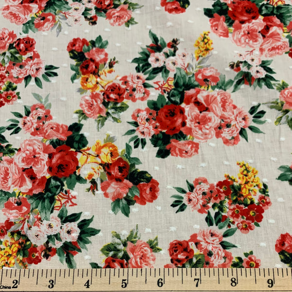 Floral Cotton Lawn Swiss Dot Fabric
