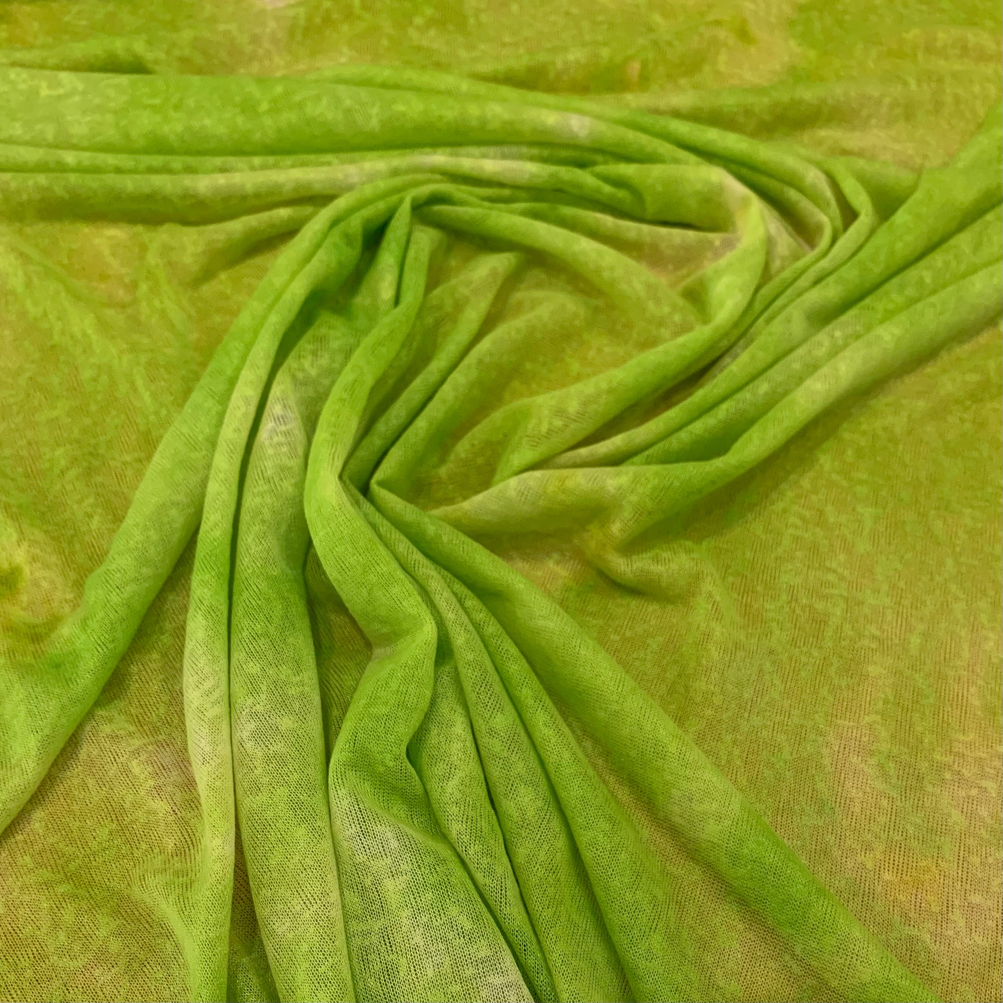Tie Dye Gauzy Knit Fabric - Lime Green