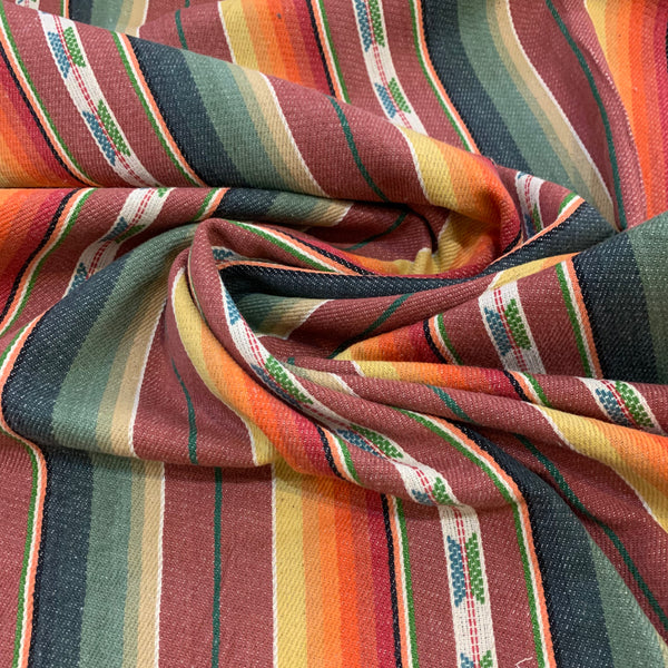Aztec Style Cotton Heavy Weight Cotton Woven Fabric - Terra Cotta & Catus