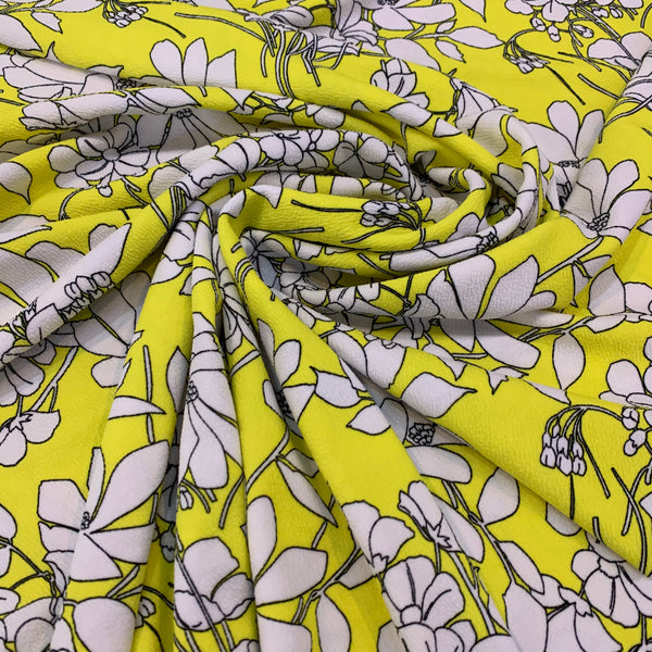 Neon Yellow Floral Liverpool Knit Fabric