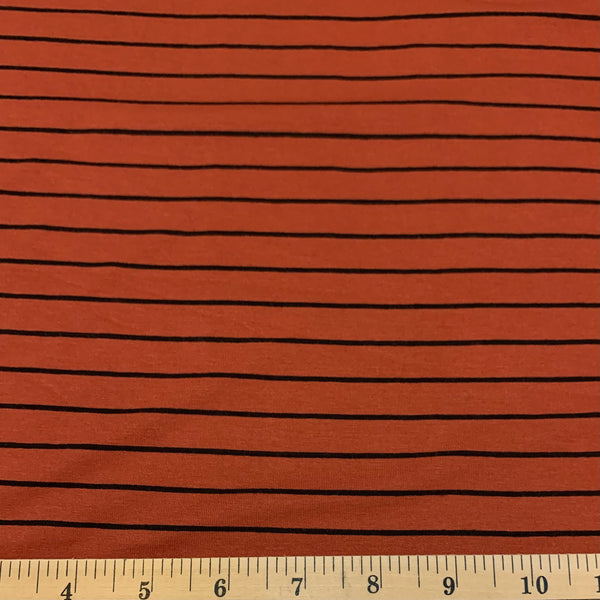Striped Rayon Lycra Jersey Fabric - Rust & Black