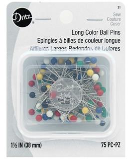 Dritz Pins Long Color Ball 1.5" SS 75pc