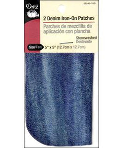 Dritz Patch Iron On 5x5 Denim Stonewashed Blue 2pc