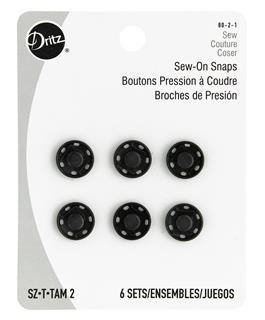 Dritz Sew on Snaps Size 2 Black 6pc