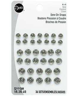 Dritz Sew on Snaps Assorted Sizes Nickel 36pc