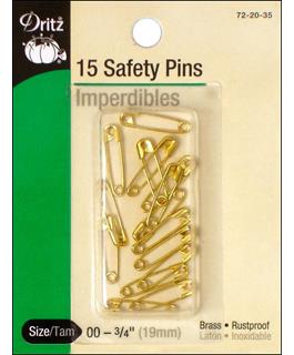 Dritz Safety Pins Blister Pack Size 00 Gilt 15pc
