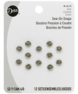 Dritz Sew on Snaps Size 4/0 Nickel 12pc