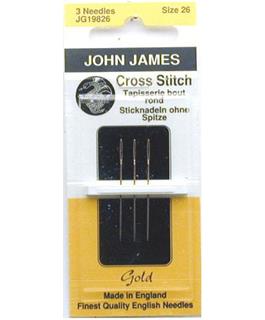 John James Gold Tapestry/XStitch Needle Sz26 3pc
