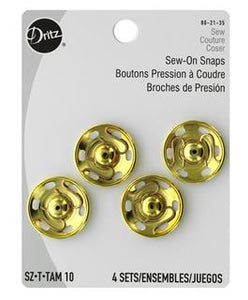 Dritz Sew on Snaps Size 10 Gold 4pc