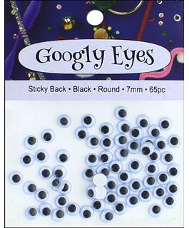 Eyes Googly Flat Sticky Back Round 7mm Black 65pc