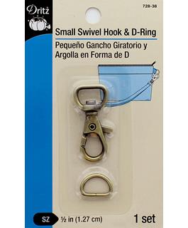 Dritz Small Swivel Hook & D Ring Brushed Ant Brass