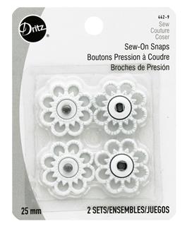 Dritz Sew On Snaps Flower White 2pc