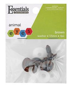 EBL Animal Eyes With Washers 15mm Brown 4pc