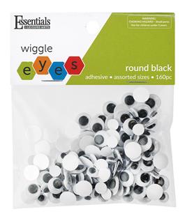 EBL Wiggle Eyes Sticky Back Round Assorted Sizes Black 160pc