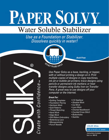 Sulky Paper Solvy Stabilizer 8.5x11" 12pc