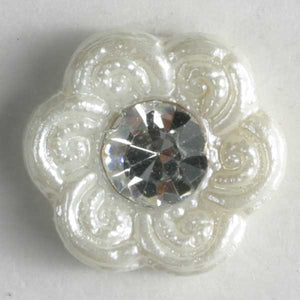 White Polyamide Button With Rhinestone