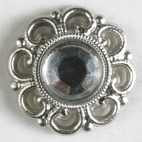 Silver Polyamide Button With Rhinestone