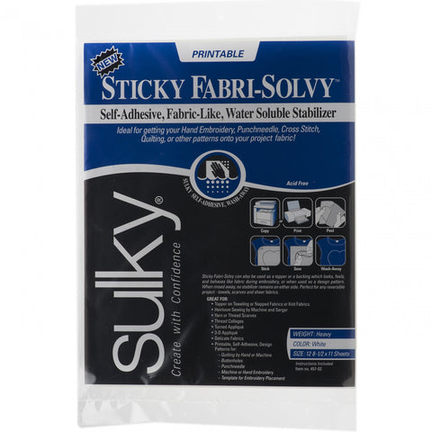 Sulky Sticky Fabri-Solvy Stabilizer 8.5x11" 12pc