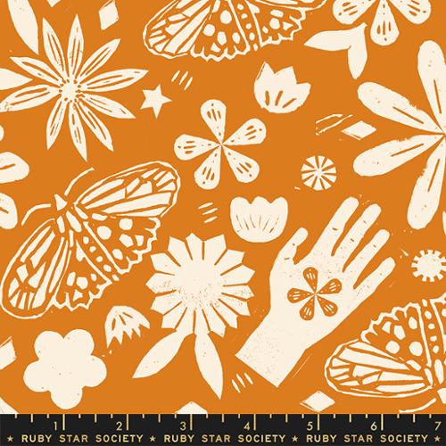 Moonglow Moonrise Stamp Cotton Quilting Fabric - Caramel RS4077 11