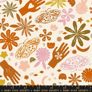 Moonglow Stamp Cotton Quilting Fabric - Earth RS4079 13